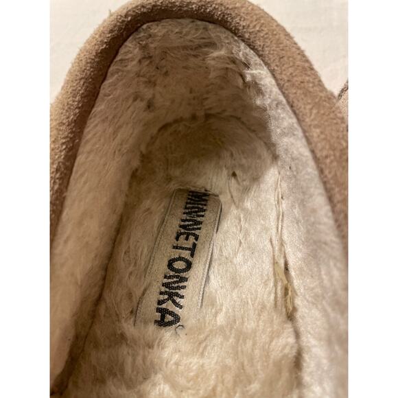 Minnetonka Moccasins Size 9 Suede Faux‎ Fur Lined Rubber Soles Slippers - Picture 7 of 9